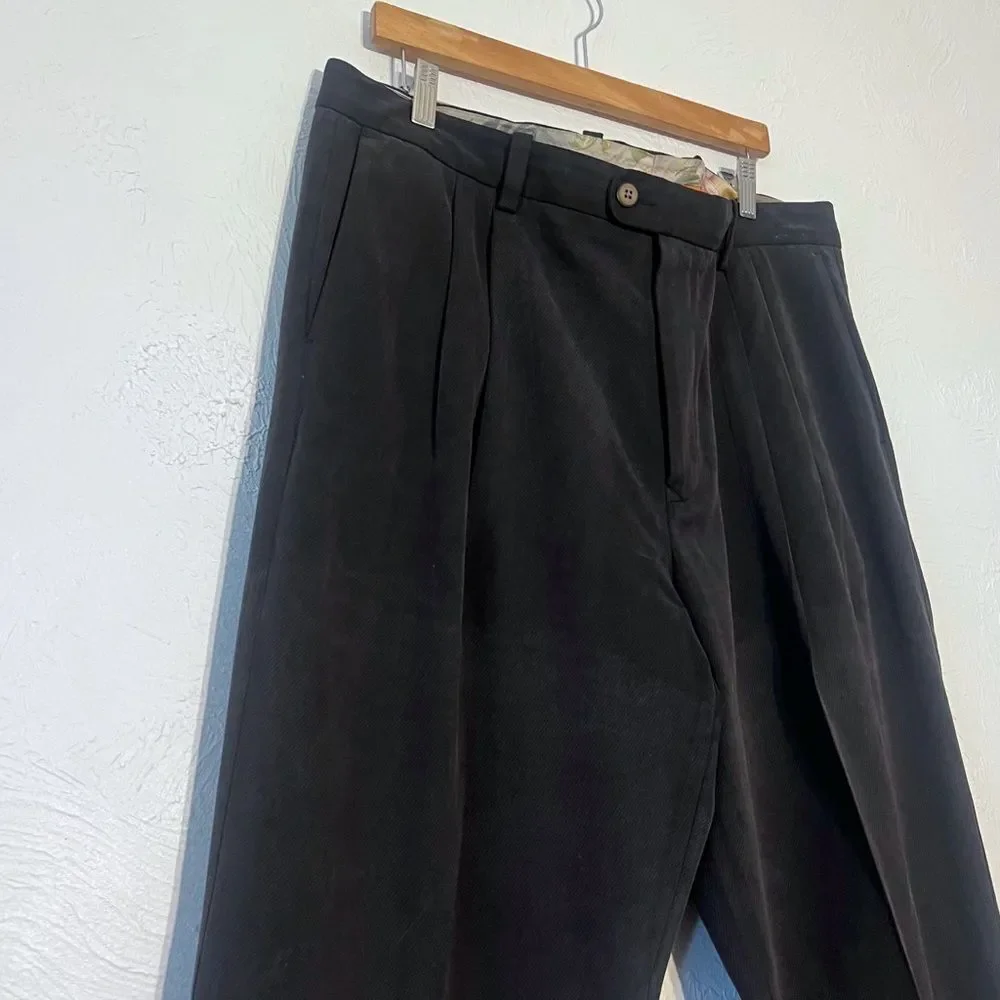 Tommy Bahama Silk Pants Mens Black Dress Casual Pleated Relax Straight Leg 38X29